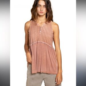 New: POL “Heavenly Knit Delight” Button Detail Boho Babydoll Tank Top• Medium
